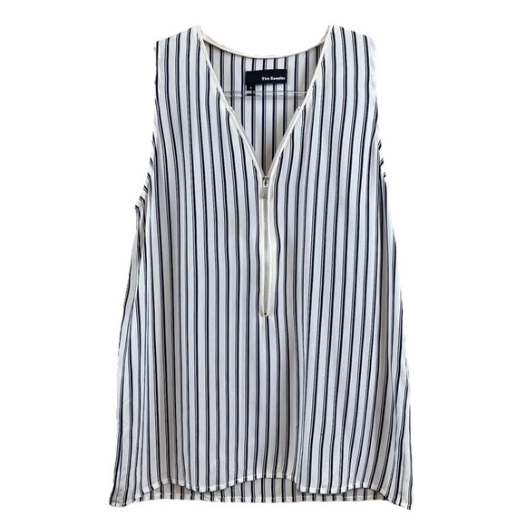The Kooples Silk Striped Zip Semi-Sheer Sleeveless Top Navy Blue White Size XS 0 - Picture 1 of 8